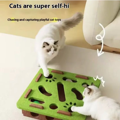 Prime Deal Zone pet cat puzzle maze toy with felt box, bell ball, and interactive holes for kittens to play and entertain.