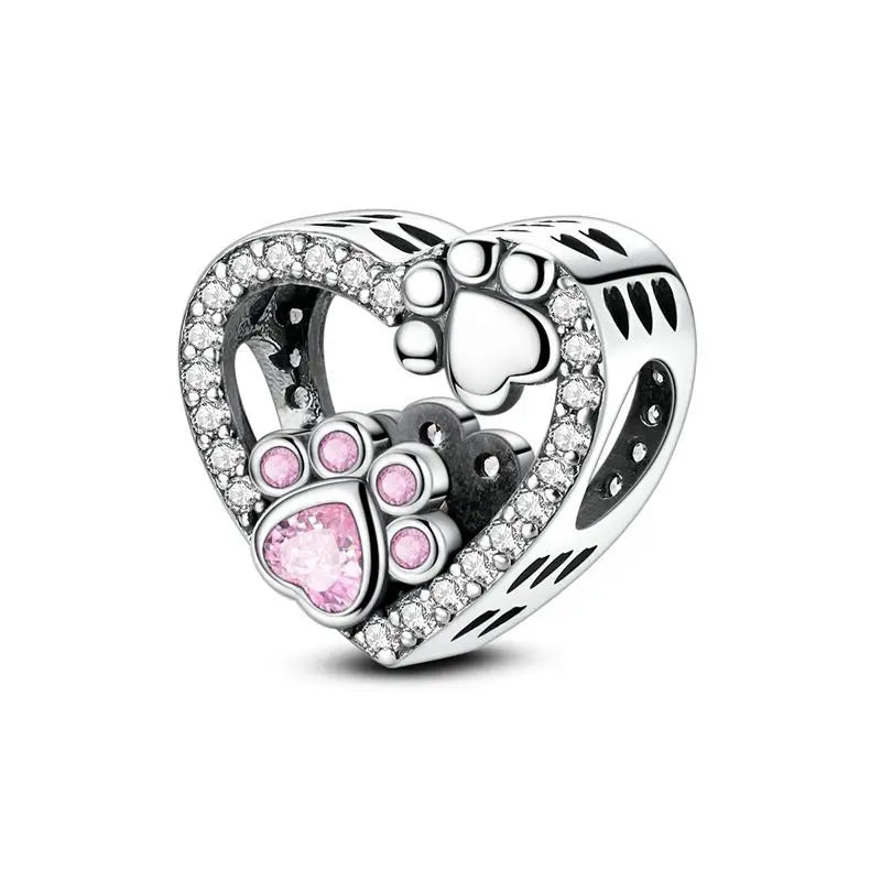 925 Sterling Silver Pet & Animal Charm Beads — Dogs, Paws & Hearts