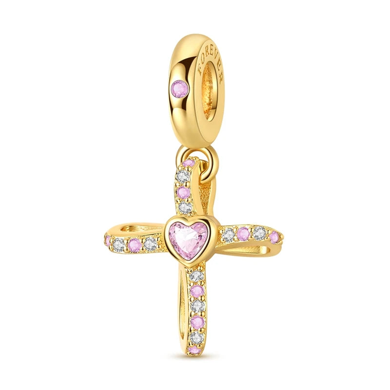 925 Sterling Silver Gold-Tone Charm Beads — Crosses, Bows & Mixed Designs