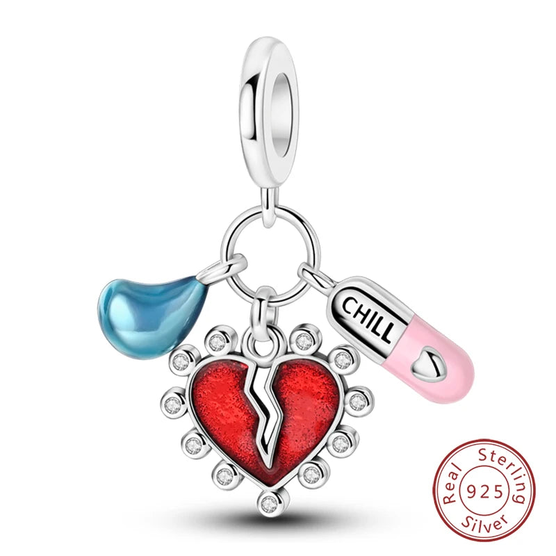 925 Sterling Silver Red Wine & Chili Charm Beads
