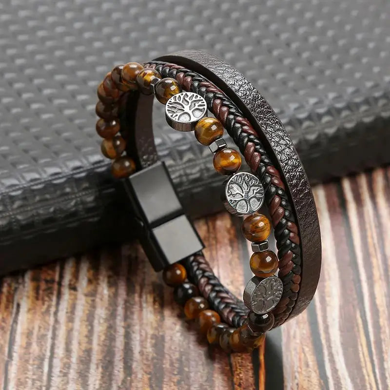 Men’s Multi-Layer Woven Leather Bracelet — Casual Fashion