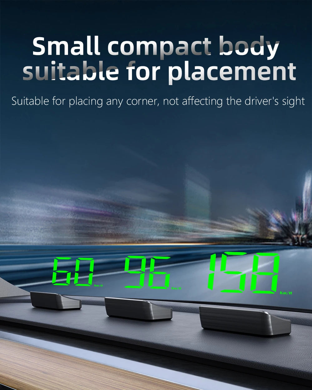 Prime Deal Zone HD Car Head Up Display M2 showing digital GPS speedometer and KM/H readings projected on windshield.