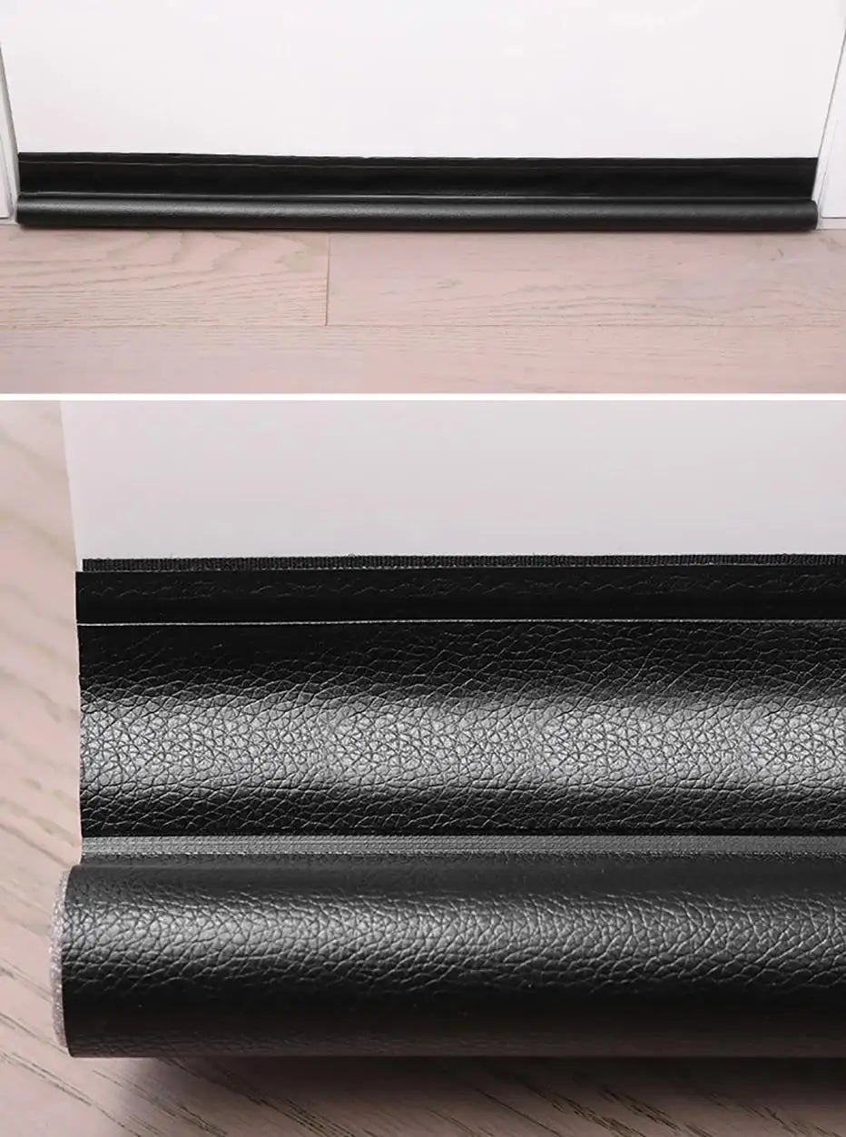 Prime Deal Zone door draft stopper with adjustable foam weatherstrip blocking cold air under door for weatherproofing.