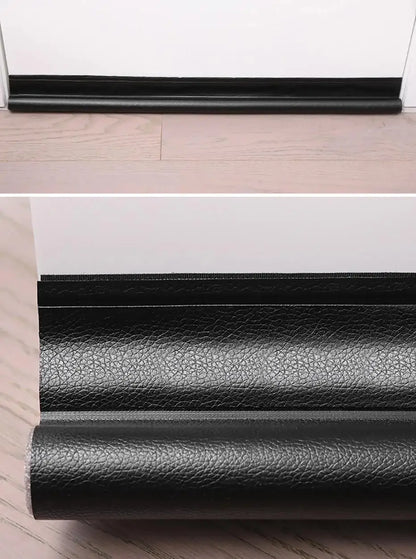Prime Deal Zone door draft stopper with adjustable foam weatherstrip blocking cold air under door for weatherproofing.