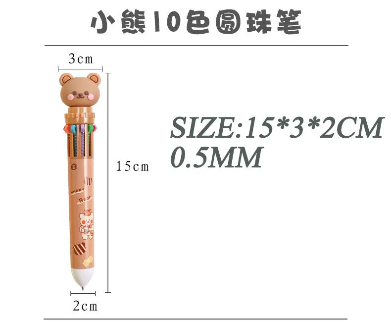 Prime Deal Zone cute bear ballpoint pen with 10 vibrant colors, ideal for students and office stationery, featuring cartoon bear design.