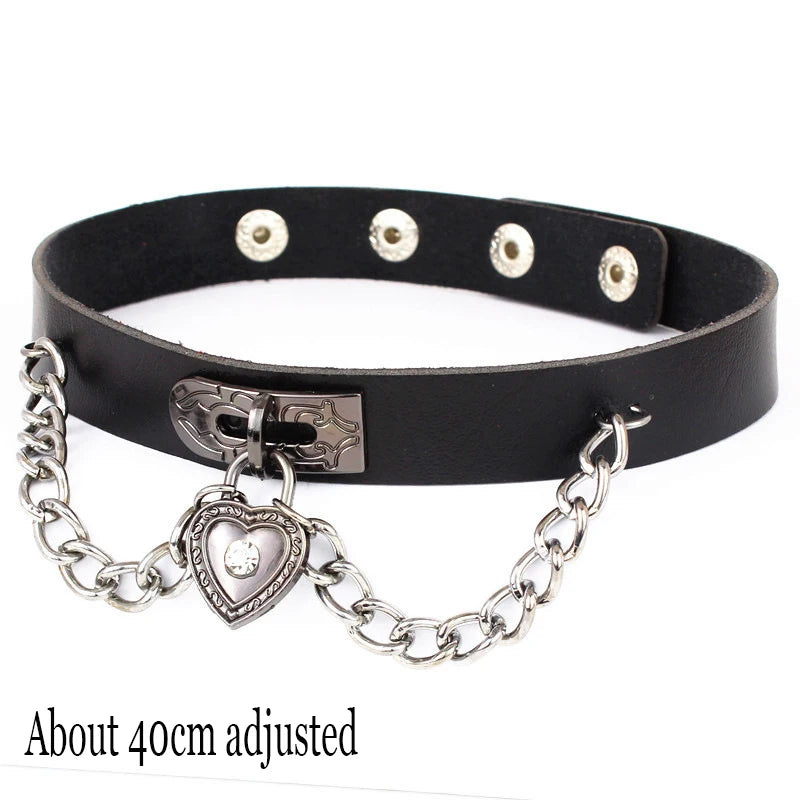 black PU leather punk choker collar necklace, rivet detail - view 15