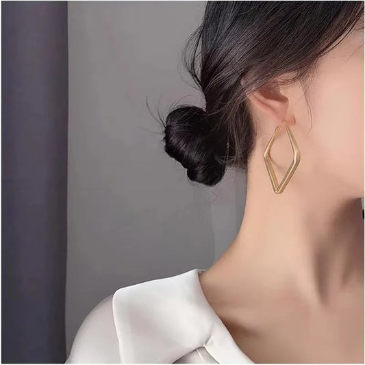 Gold square hoop earrings for women with exaggerated metal geometric irregular circle design, jewelry by Prime Deal Zone.