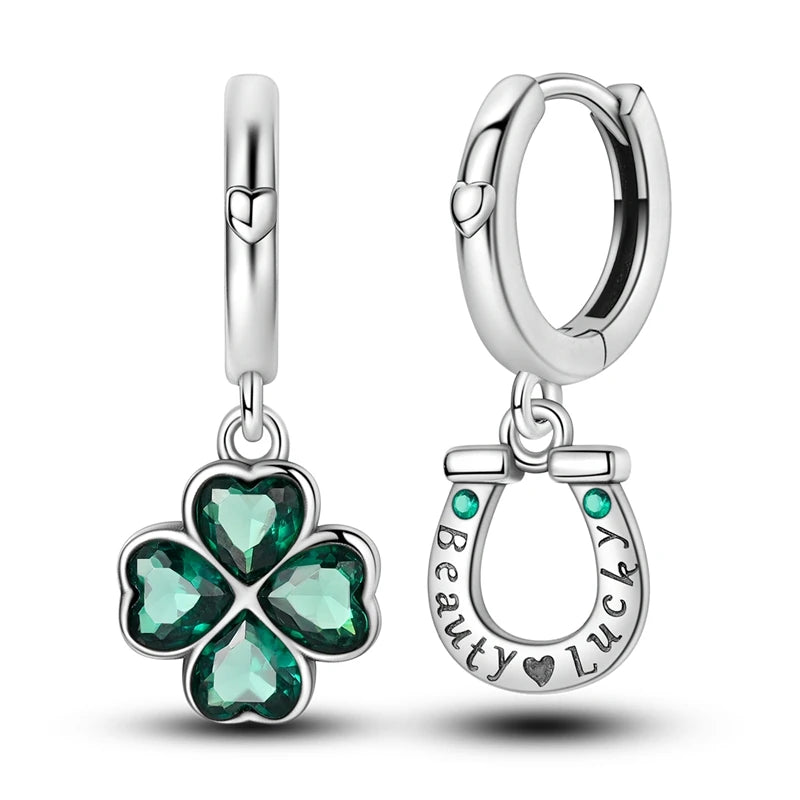 925 Sterling Silver Zircon Drop Earrings — Four-Leaf Clover & Star Designs