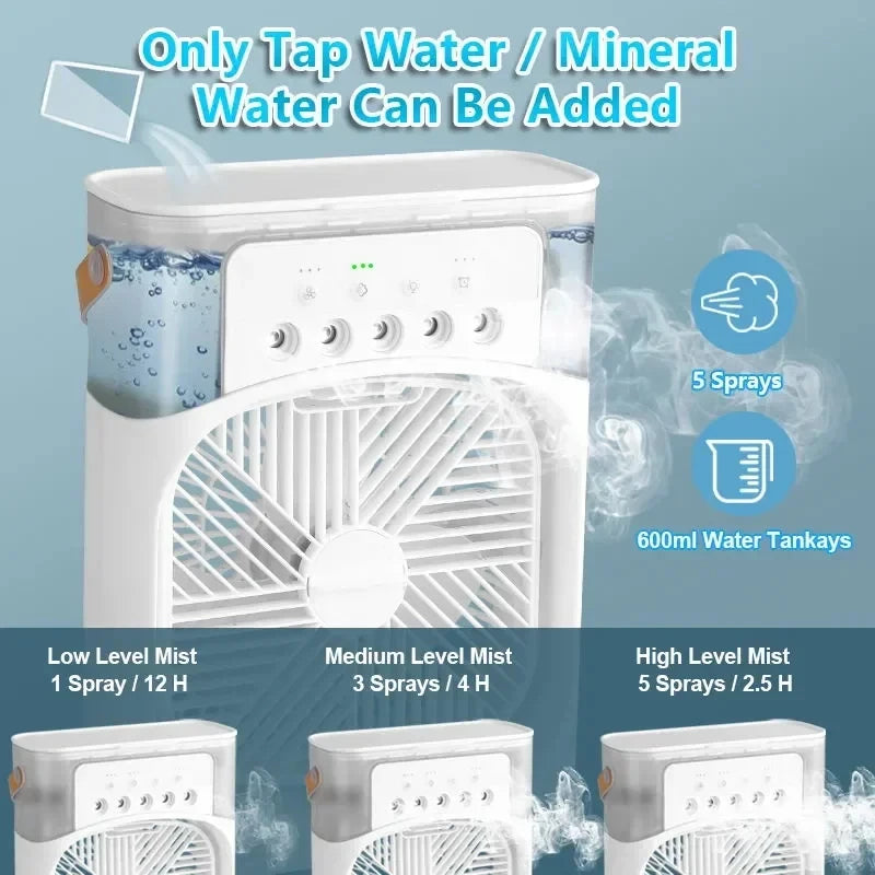 Portable Prime Deal Zone 3-in-1 mini air cooler with LED night light, humidifier, and adjustable fan for home and office use.