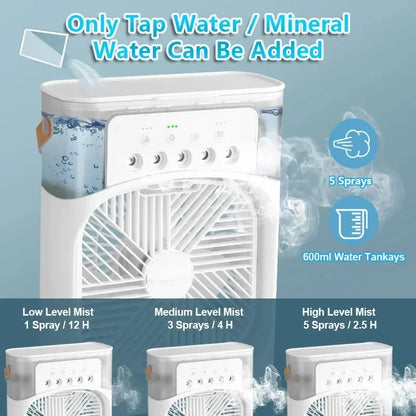 Portable Prime Deal Zone 3-in-1 mini air cooler with LED night light, humidifier, and adjustable fan for home and office use.