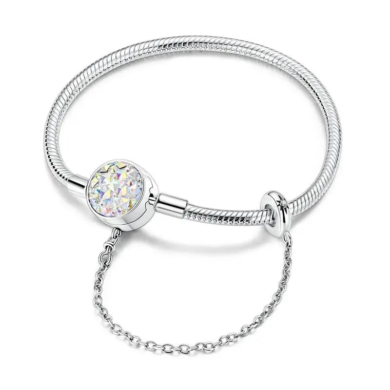 925 Sterling Silver Heart Zircon Snake Chain Bracelet — Multiple Designs, 17–20cm