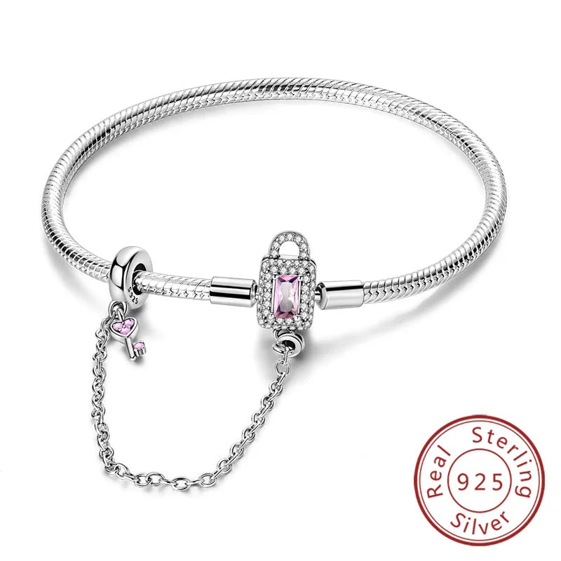 925 Sterling Silver Charm Bracelet — Pavé Zirconia, 17–20cm