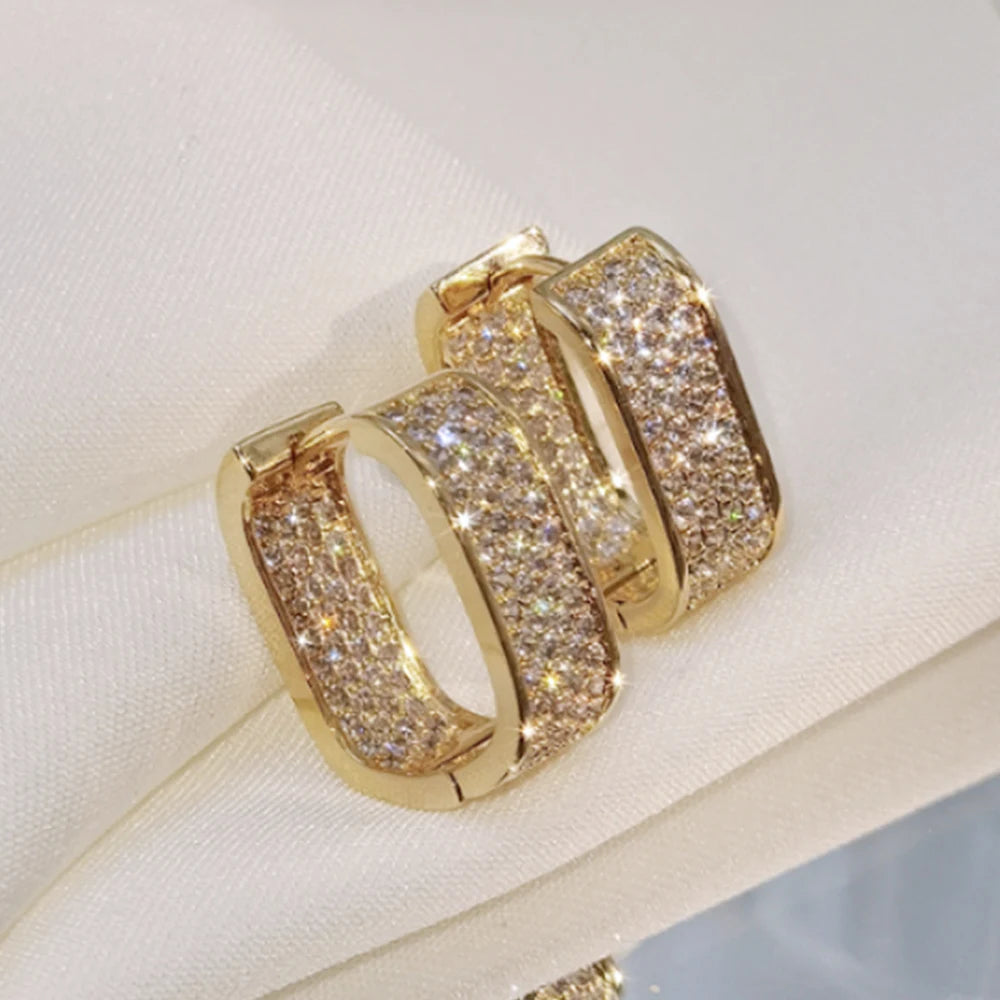 pave CZ hoop earrings, silver and gold tone - view 7