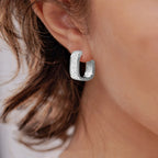 pave CZ hoop earrings, silver and gold tone - view 12