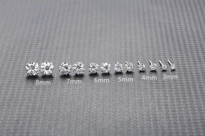 Sterling silver CZ stud earrings, round cubic zirconia - view 9