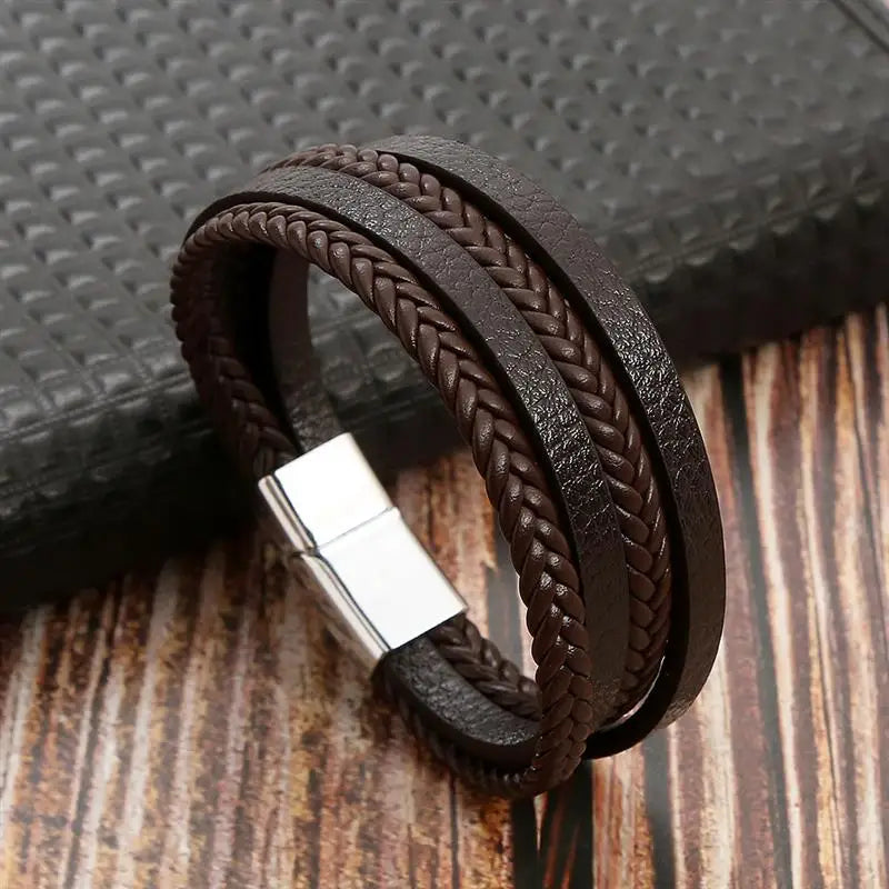 Men’s Multi-Layer Woven Leather Bracelet — Casual Fashion