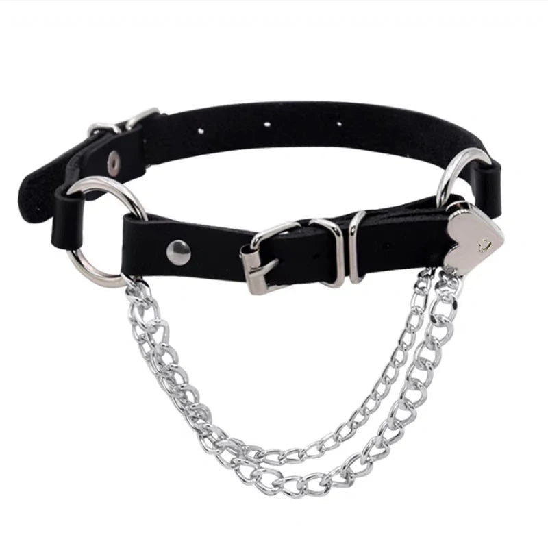 black PU leather punk choker collar necklace, rivet detail - view 6