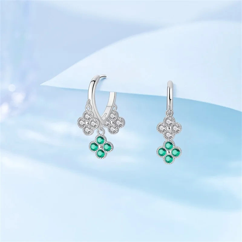 925 Sterling Silver Zircon Drop Earrings — Four-Leaf Clover & Star Designs