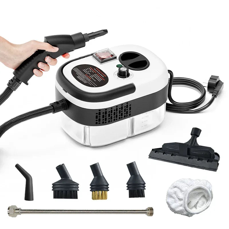 Prime Deal Zone handheld steam cleaner with high temperature steam for kitchen, car, floor, and air conditioner cleaning.