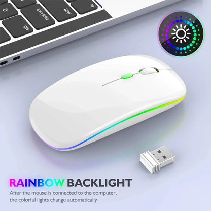 Prime Deal Zone wireless rechargeable silent LED backlit optical mouse for PC and laptop with Bluetooth and 2.4Ghz receiver.