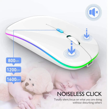 Prime Deal Zone wireless rechargeable silent LED backlit optical mouse with Bluetooth and 2.4GHz receiver for PC and laptop.