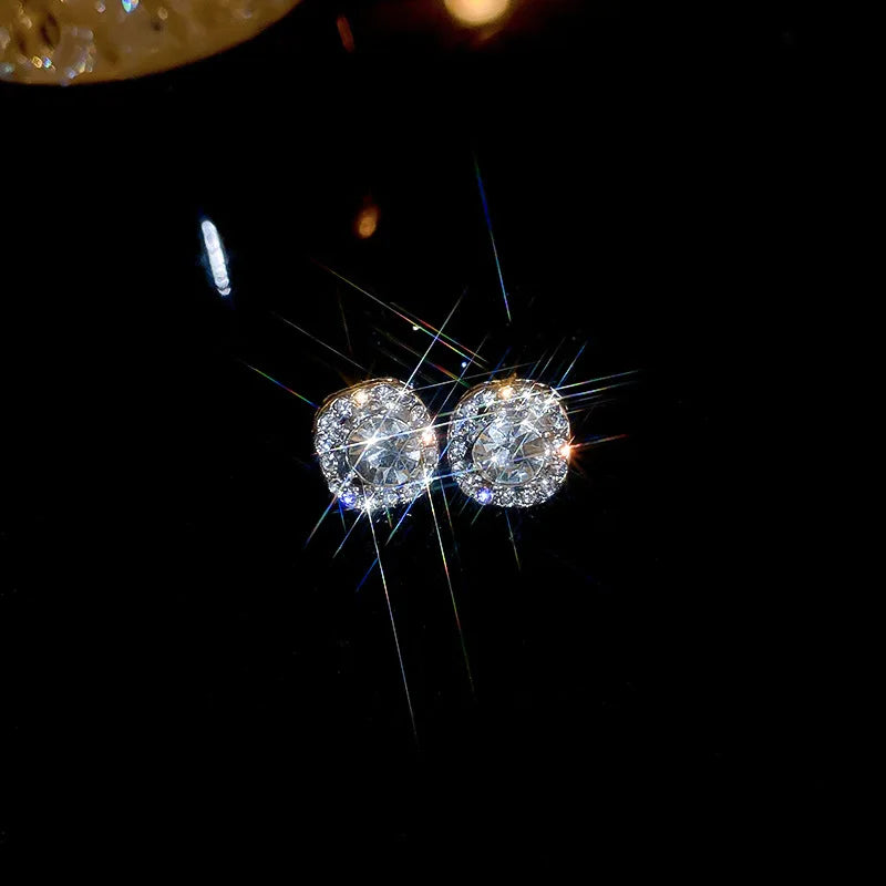 zircon cross and geometric stud earrings, light luxury - view 14