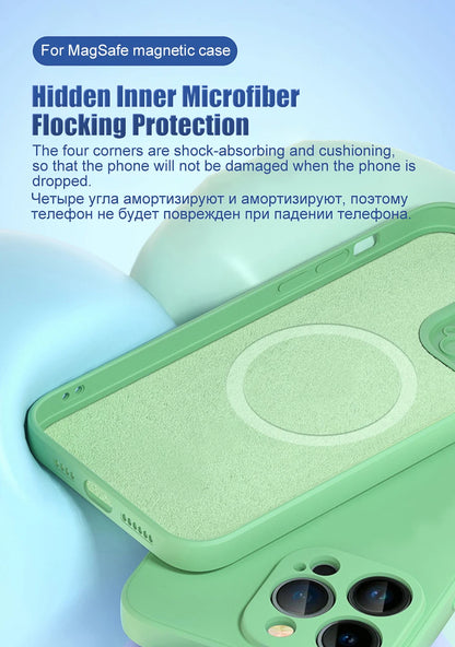 Liquid silicone Magsafe magnetic case for iPhone 12 to 15, wireless charging compatible, in black from Prime Deal Zone.