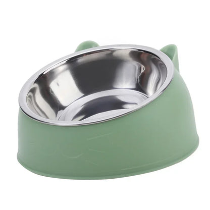 Stainless steel cat and dog feeding bowl with inclined design, ideal for kittens, puppies, and small pets, from Prime Deal Zone.
