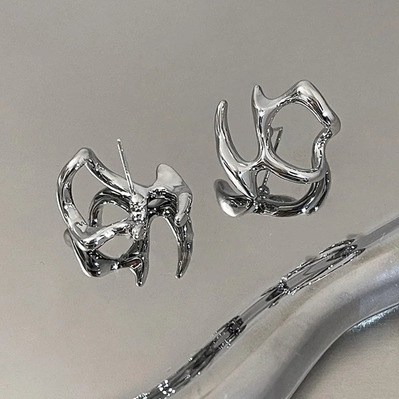 Y2K irregular liquid metal clip earrings - view 1