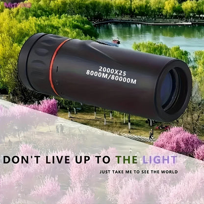 Prime Deal Zone 2025 2000X25 HD Monocular Telescope showing compact design with adjustable focus, ideal for travel, hiking, and bird watching.