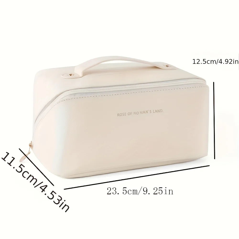 Women's Luxury Large Capacity Travel Cosmetic Bag | PU Leather Makeup & Toiletry Organizer with Zipper