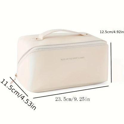 Women's Luxury Large Capacity Travel Cosmetic Bag | PU Leather Makeup & Toiletry Organizer with Zipper
