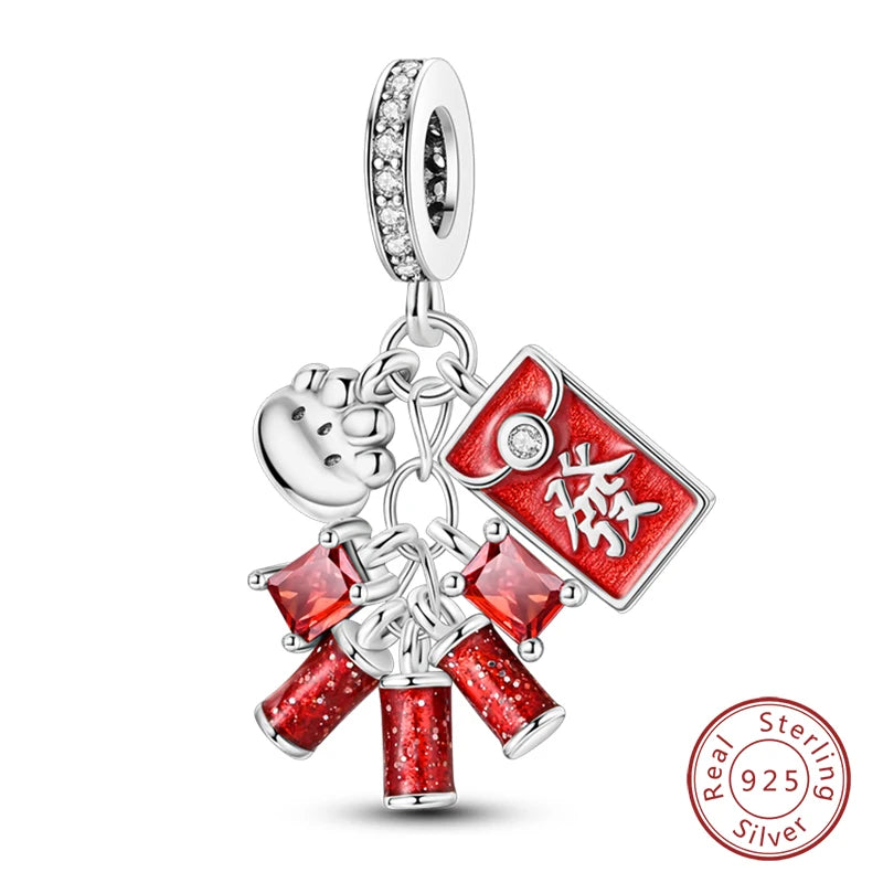 925 Sterling Silver Red Wine & Chili Charm Beads