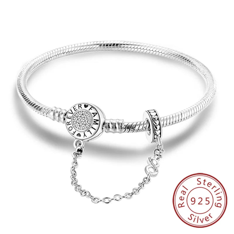 925 Sterling Silver Charm Bracelet — Pavé Zirconia, 17–20cm