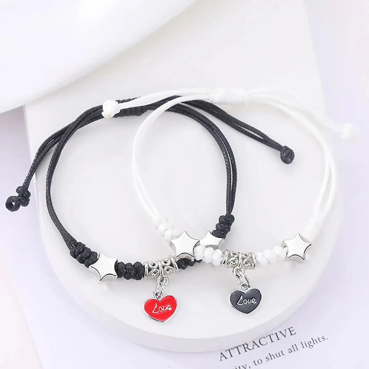 luminous glow bead couple bracelet set, stars moons and hearts - view 4