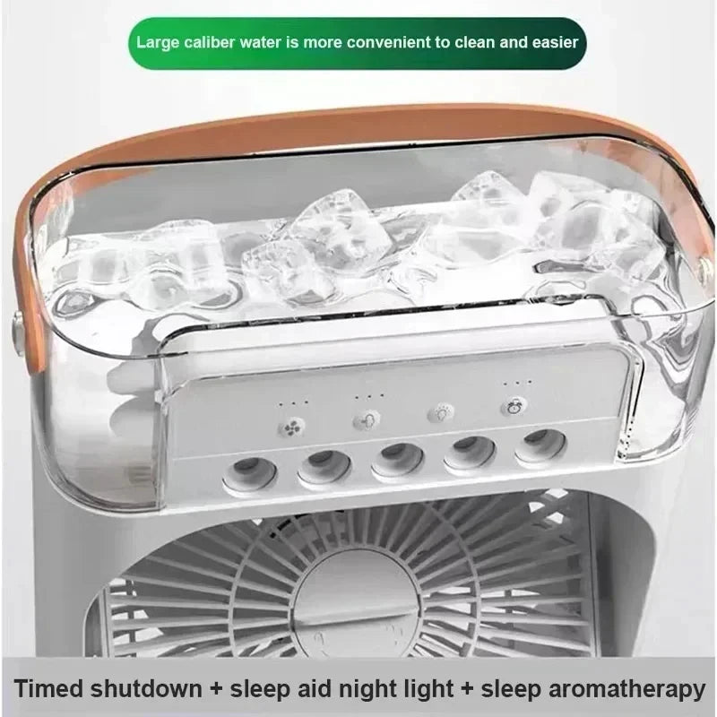 Portable Prime Deal Zone 3-in-1 mini air cooler with LED night light, humidifier, and adjustable fan for home or office use.