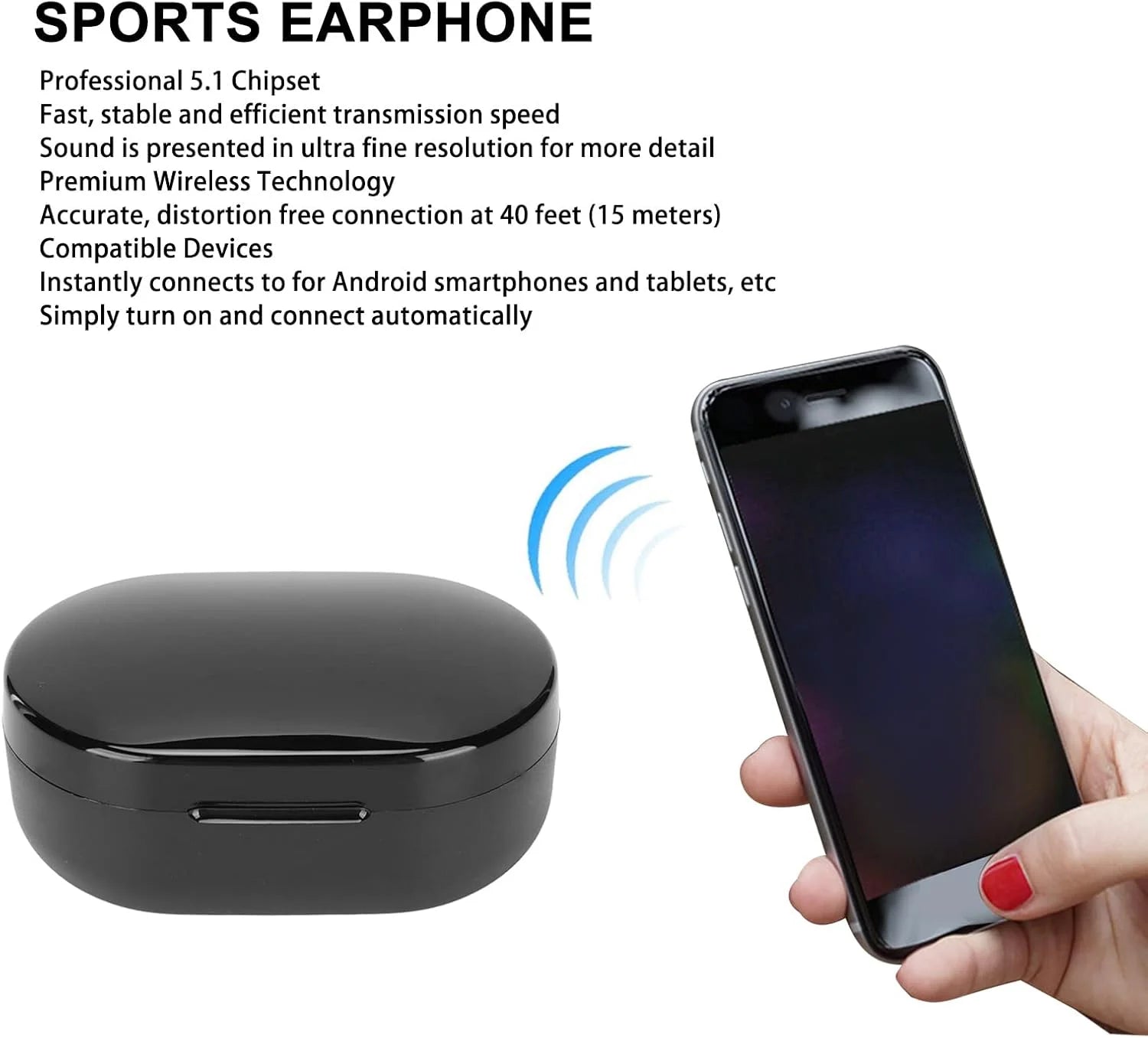 A6S wireless Bluetooth earphones by Prime Deal Zone with touch control, LED display, stereo sound, suitable for Xiaomi and Huawei.