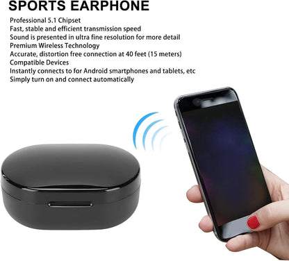 A6S wireless Bluetooth earphones by Prime Deal Zone with touch control, LED display, stereo sound, suitable for Xiaomi and Huawei.