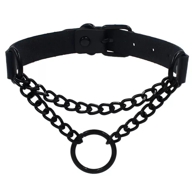 Black PU Leather Punk Choker Collar Necklace — Rivet Detail, Gothic Style
