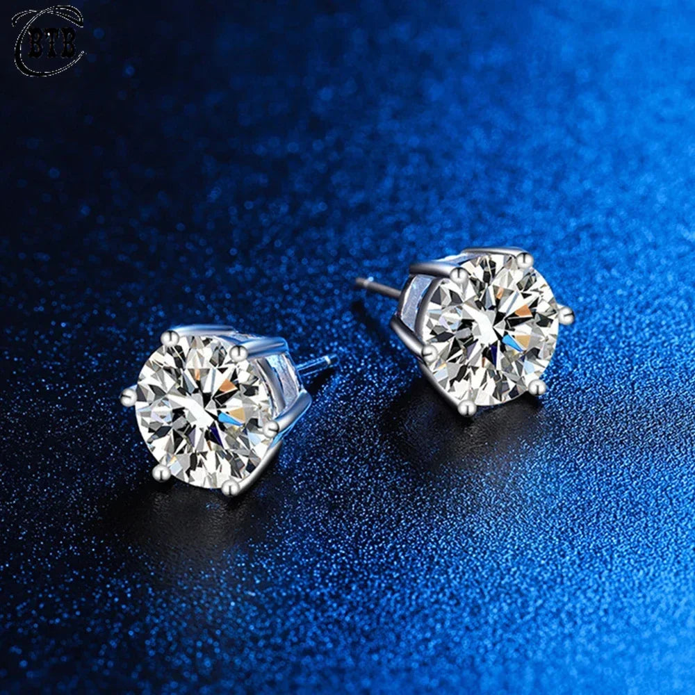 Sterling silver moissanite six-jaw stud earrings - view 6