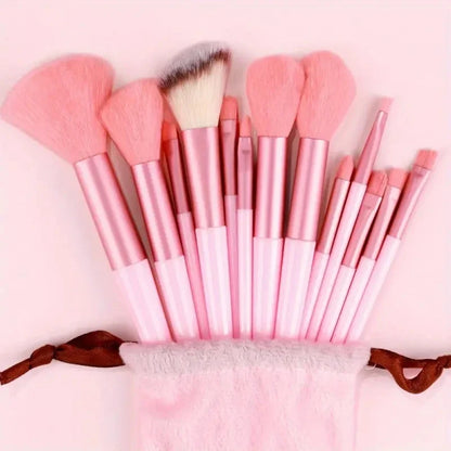 Set of 13 synthetic nylon makeup brushes from Prime Deal Zone, including brushes for foundation, blush, and powder application.