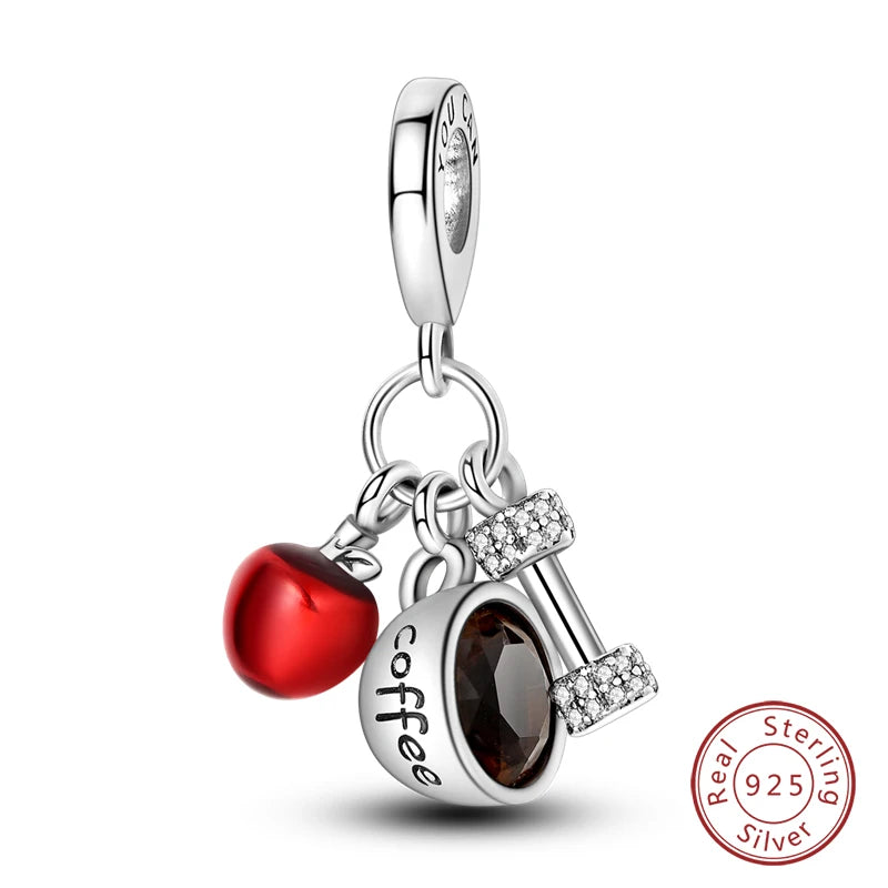 925 Sterling Silver Red Wine & Chili Charm Beads