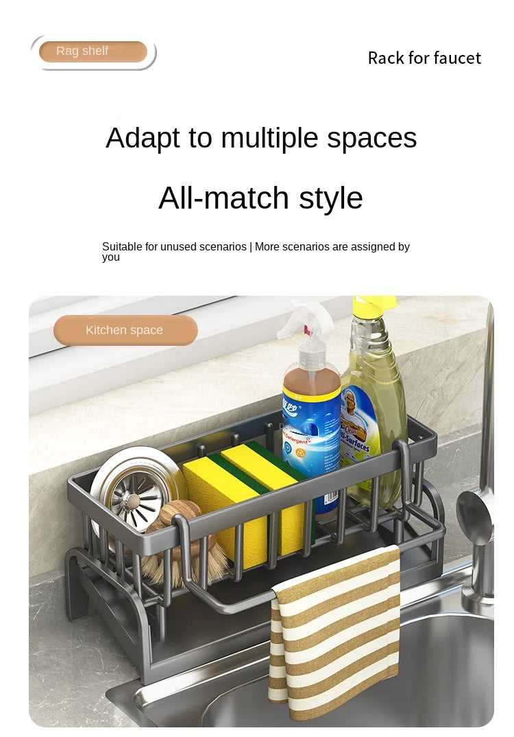 Prime Deal Zone kitchen shelf cleaning cloth storage rack with sponge holder and water sink drain for household organization