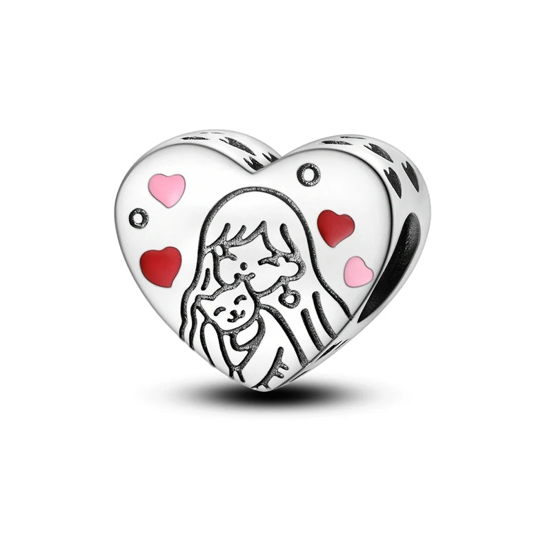 925 sterling silver pet and animal charm beads, dogs paws and hearts - view 11