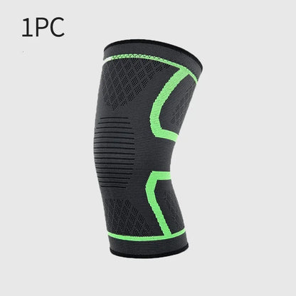 Prime Deal Zone elastic breathable compression knee support sleeve for basketball, running, and cycling, shown on a model's knee.