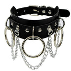 black PU leather punk choker collar necklace, rivet detail - view 2