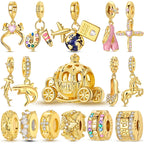 925 sterling silver gold-tone charm beads, crosses and bows - view 1