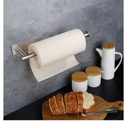 Prime Deal Zone kitchen paper towel holder with adhesive tissue hanger and bathroom toilet roll paper dispenser on a cabinet.