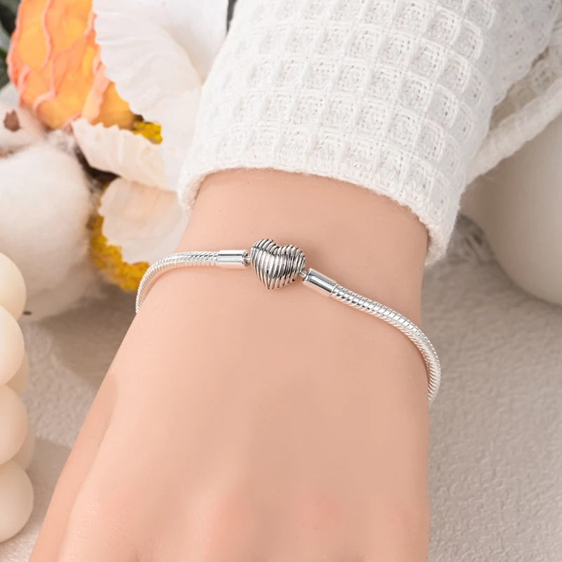 925 sterling silver heart zircon snake chain bracelet - view 16