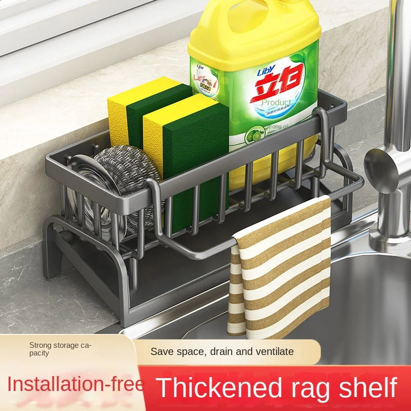 Prime Deal Zone kitchen shelf cleaning cloth storage rack with sponge holder and water drainage for sink organization